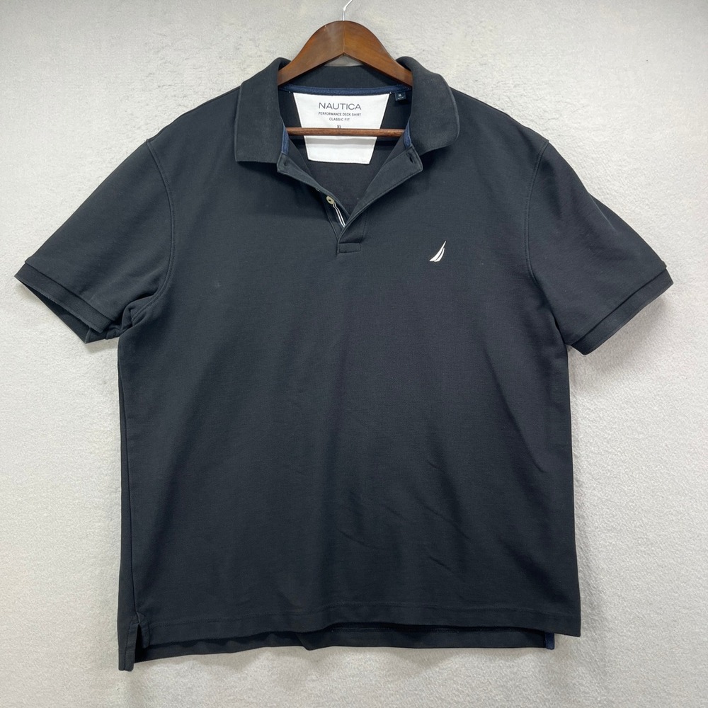 Nautica Polo Shirt Mens XL Black Performance Deck Classic Fit Preppy Nautical